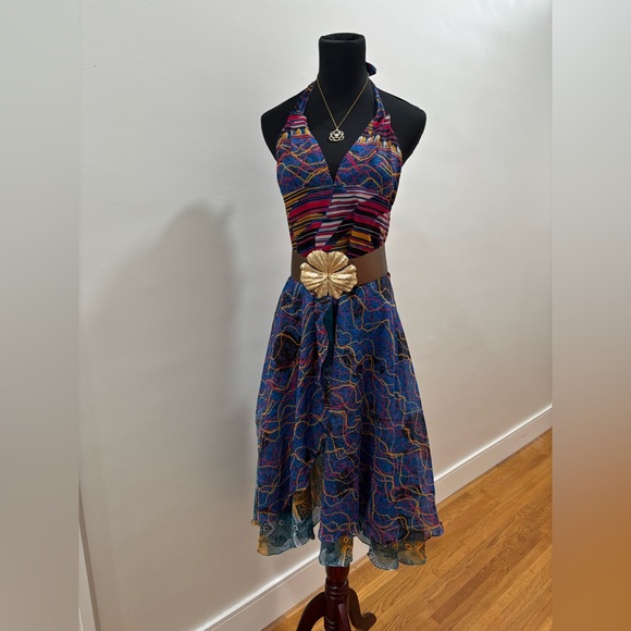 K&P Dresses & Skirts - 715. Multicolor Halter 100% Silk Midi Layer Dress